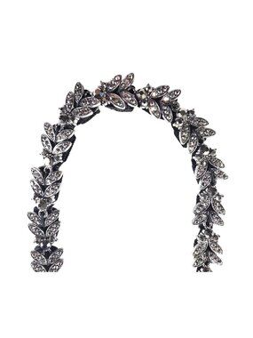 Crystal Leaf Elastic Headband Black Rhinestone Accents Hair Accessory Fairycore